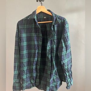 Uniqlo green and blue flannel, size small